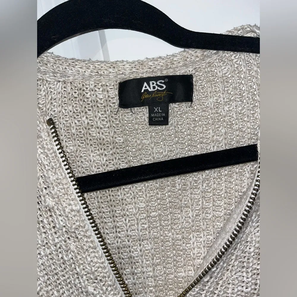 ABS Women’s Sweater Shirt Blouse Zip-Up Tan Colored Knit - Size XL - Image 3