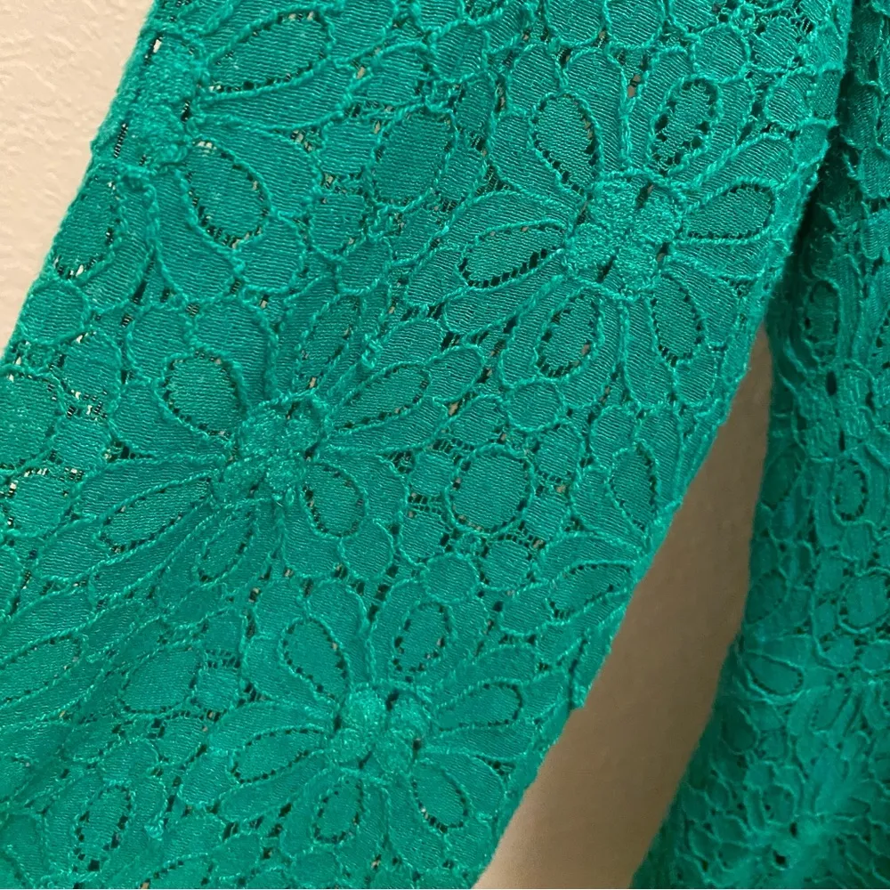 Anthropologie Moulinette Soeurs Kelly Green Lace Peplum Blouse Size 8 - Image 8