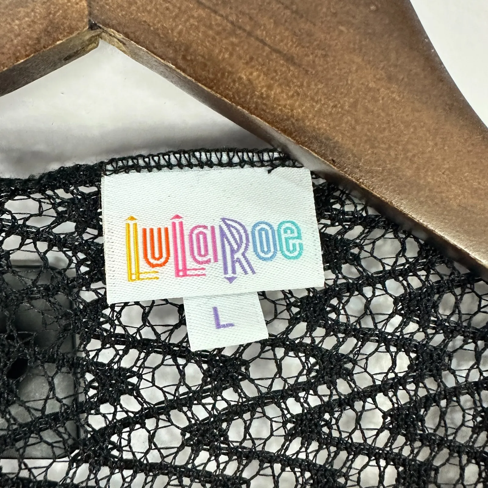 LuLaRoe Kimono Cardigan L Black Sheer Lace Open Front Boho Festival Witchy Layer - Image 2