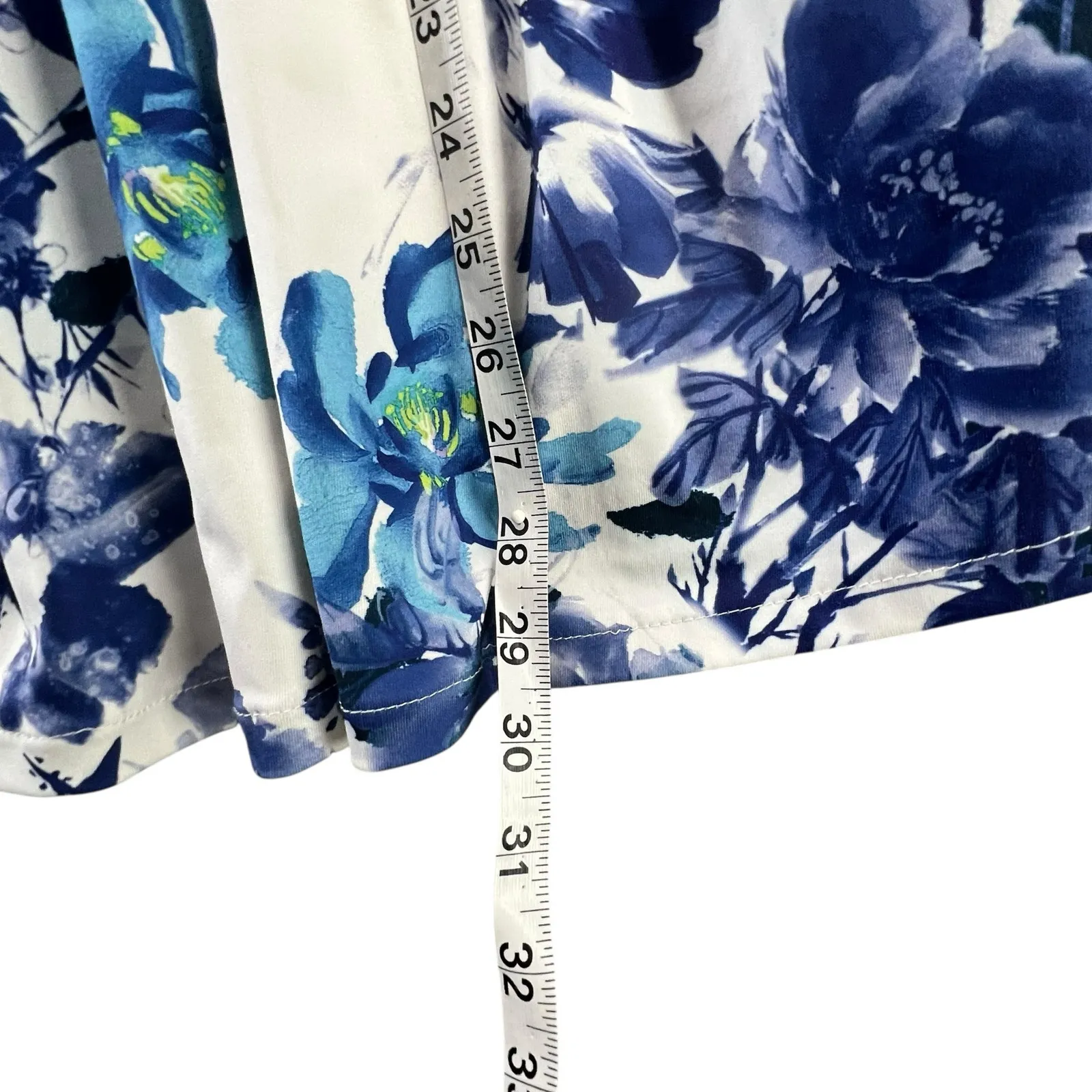 Angl Mini Dress Women S White Blue Floral Plunge V Neck Pleated Fit Flare Skater - Image 10