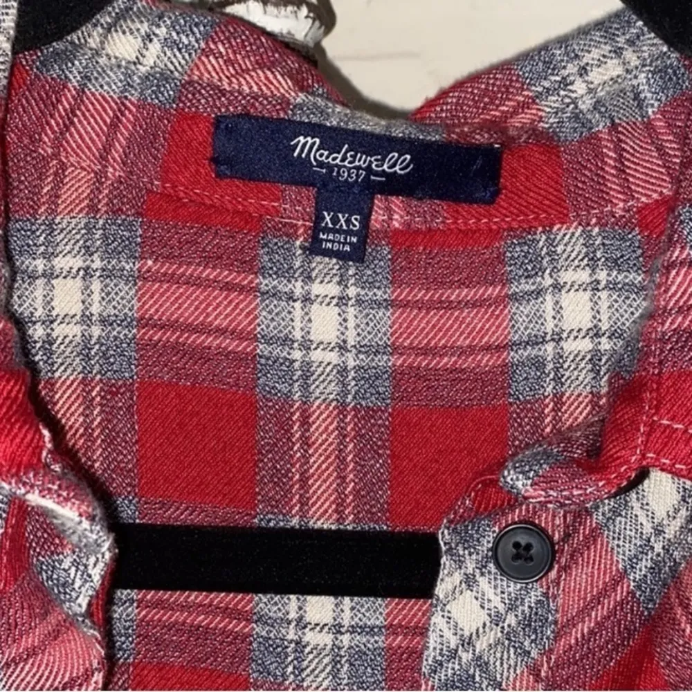 Madewell flannel dress plaid soft cozy pockets xxs oversized fall wear red gray‎ - Image 4