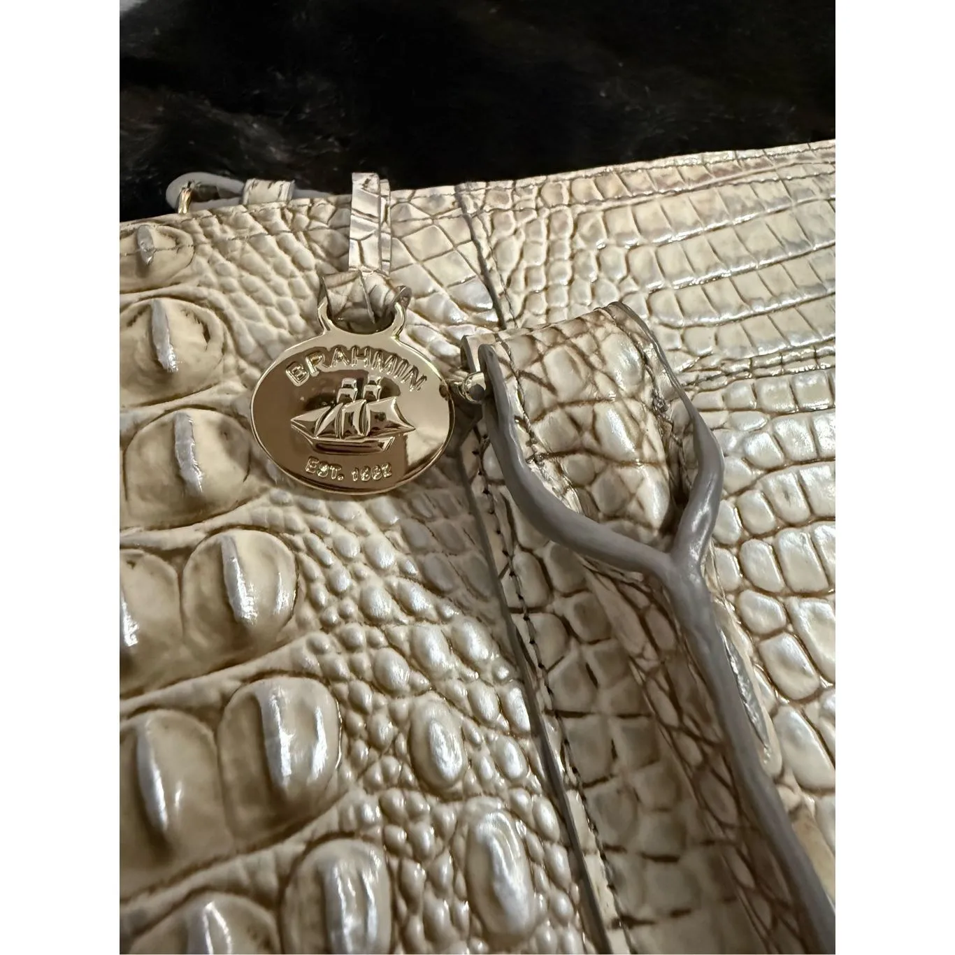 Brahmin Finley Carryall sterling tote bag  purse shoulder Silver/brown 15x12 - Image 9