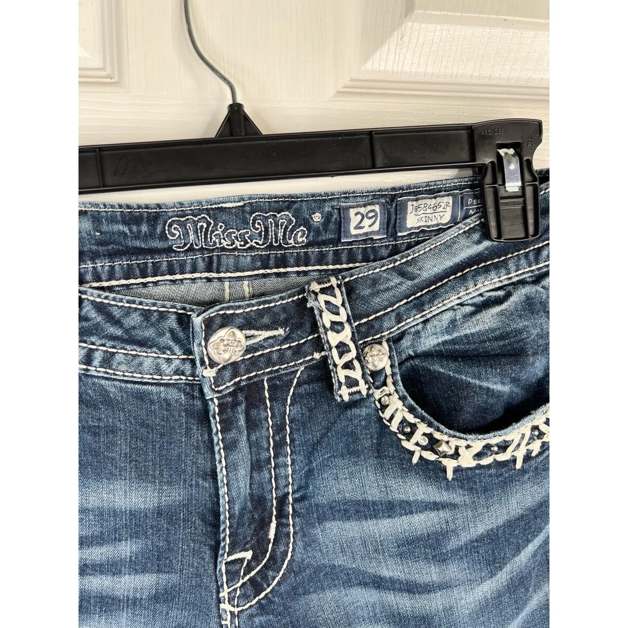 Miss Me Jeans Womens Size 29 Dark Wash Cropped Skinny Studded Distressed Denim - Image 5