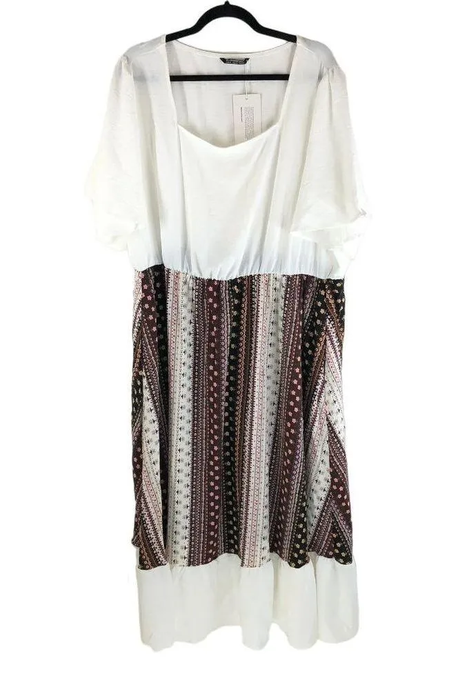 Bloomchic Bandana Patchwork Square Neck Pocket Ruffles Hem Dress lvory 22-24 - Image 5