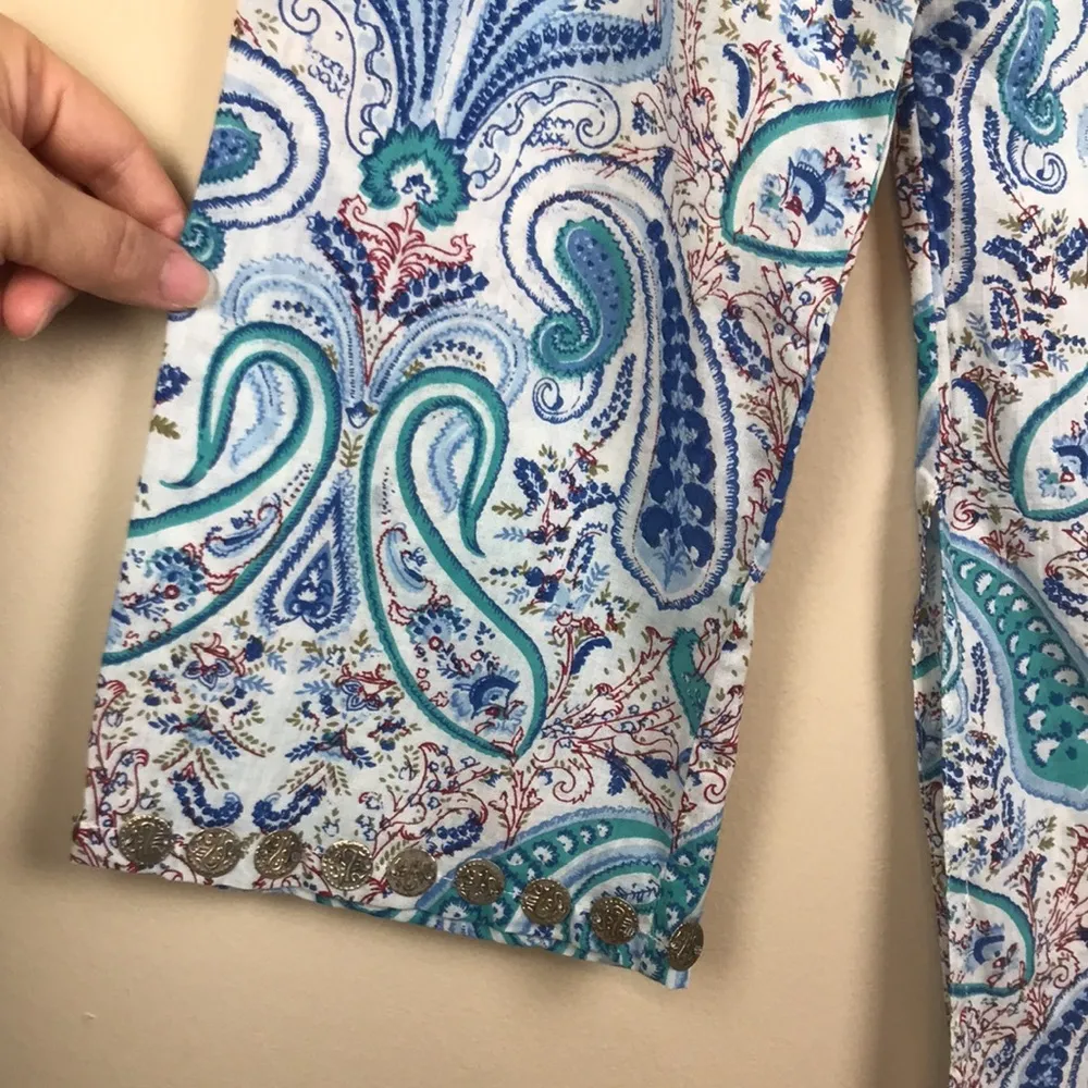 World Market Women’s Boho Floral Print Medallion Detail Side Slit Tunic Size M - Image 5