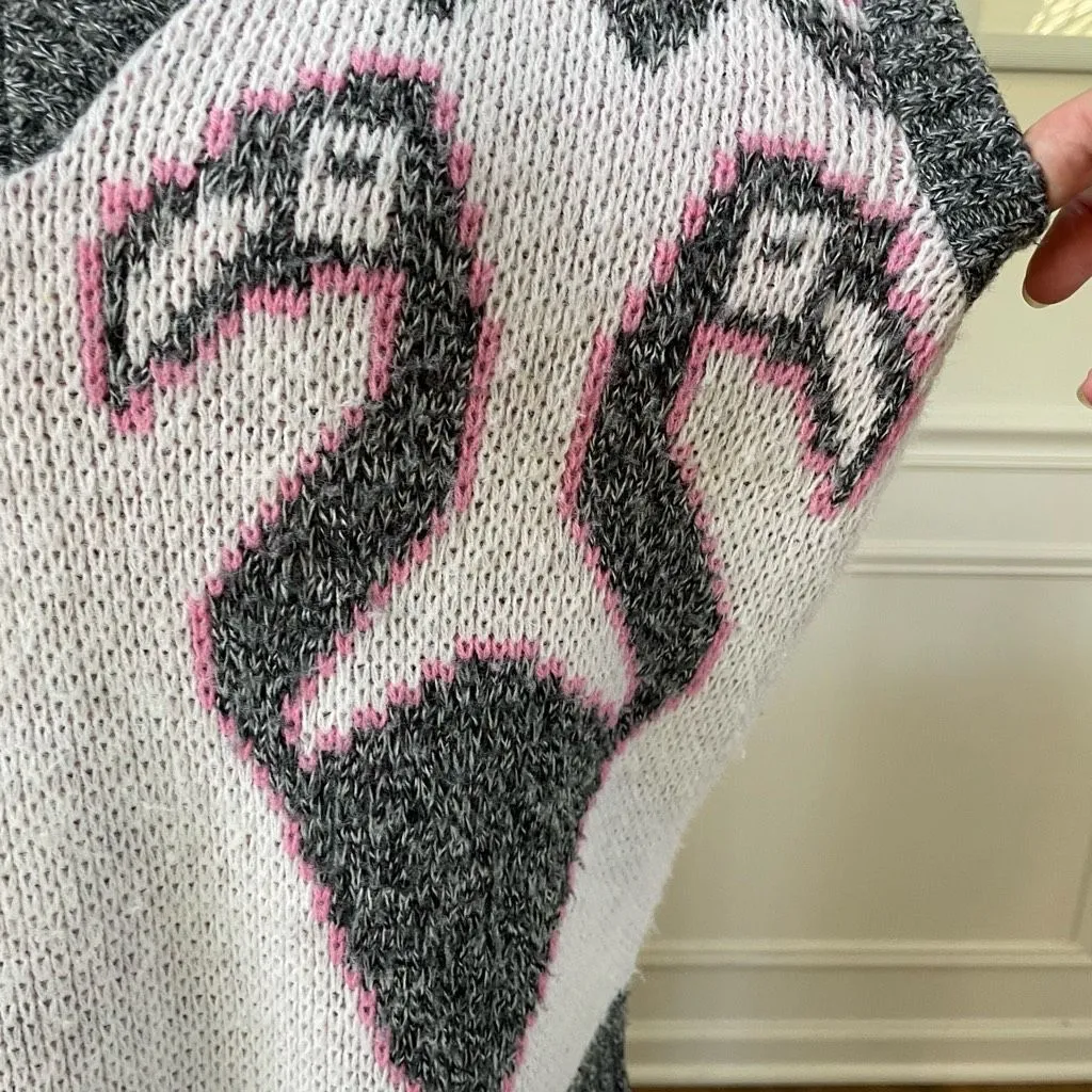 Vintage 80s Jolie Flamingo Pink Grey White Sweater Vest M Size M - Image 6