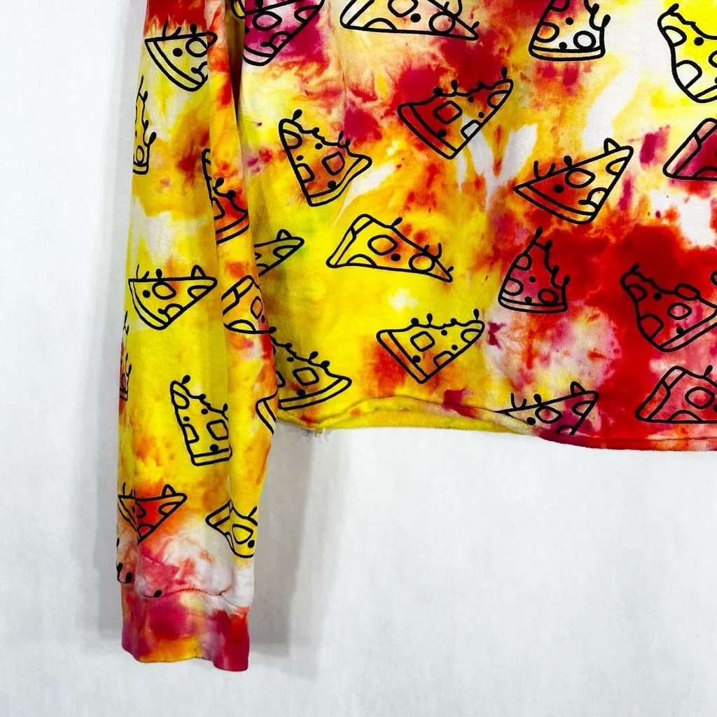 On Fire Large Hoodie Pizza Pizzazz Tie Dye All Over‎ Print Yellow Red 1015 - Image 5