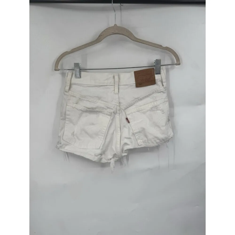 Levis Premium 501 Shorts Womens 24 White Denim Button Fly‎ Jean Cut Off Festival - Image 2