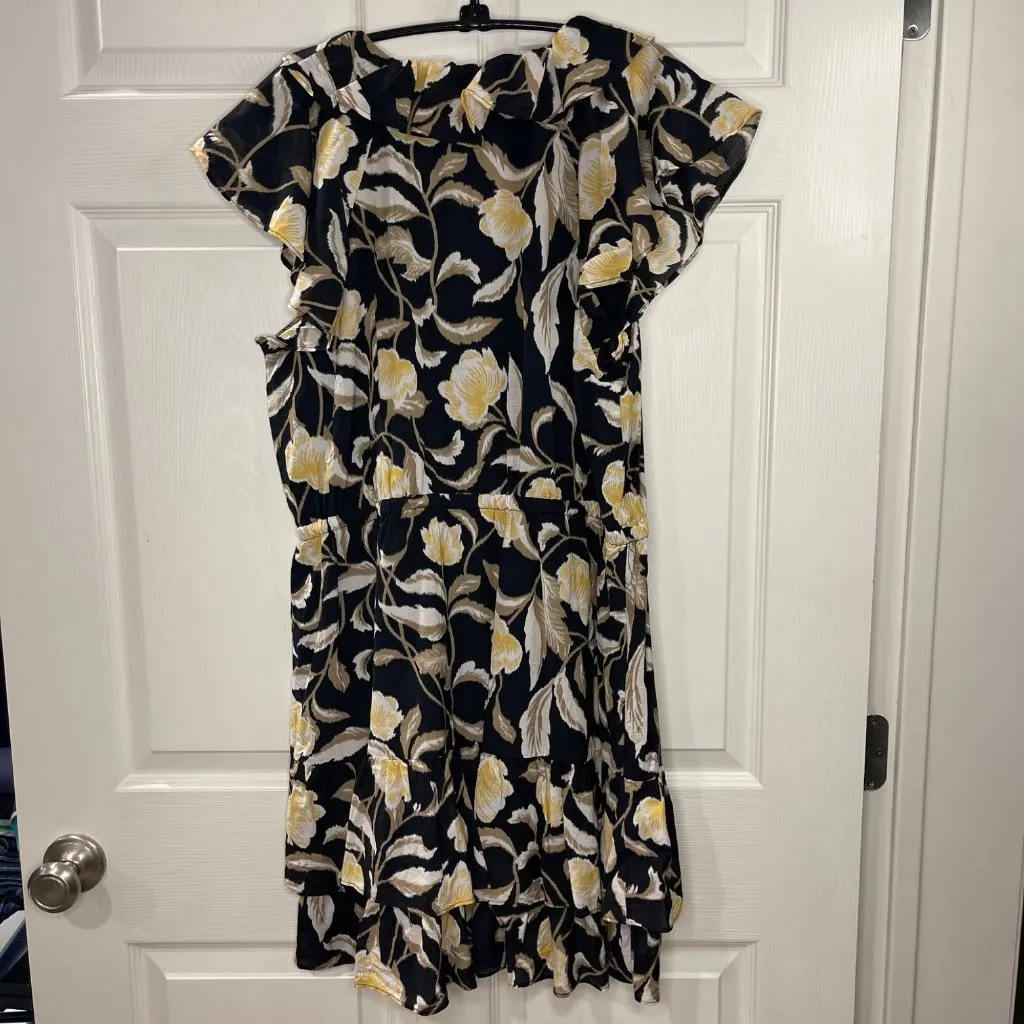 Universal Thread Mini Dress Women's Size XL Floral Cotton, Viscose‎ Black Yellow - Image 3