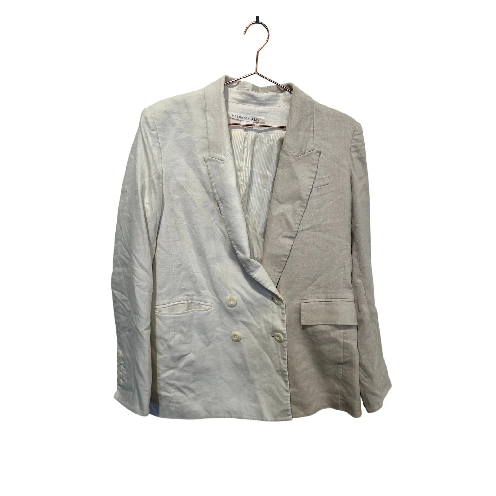 VERONICA BEARD Braeton Tan White Dickey Blazer Jacket Officewear Linen size 14 - Image 4