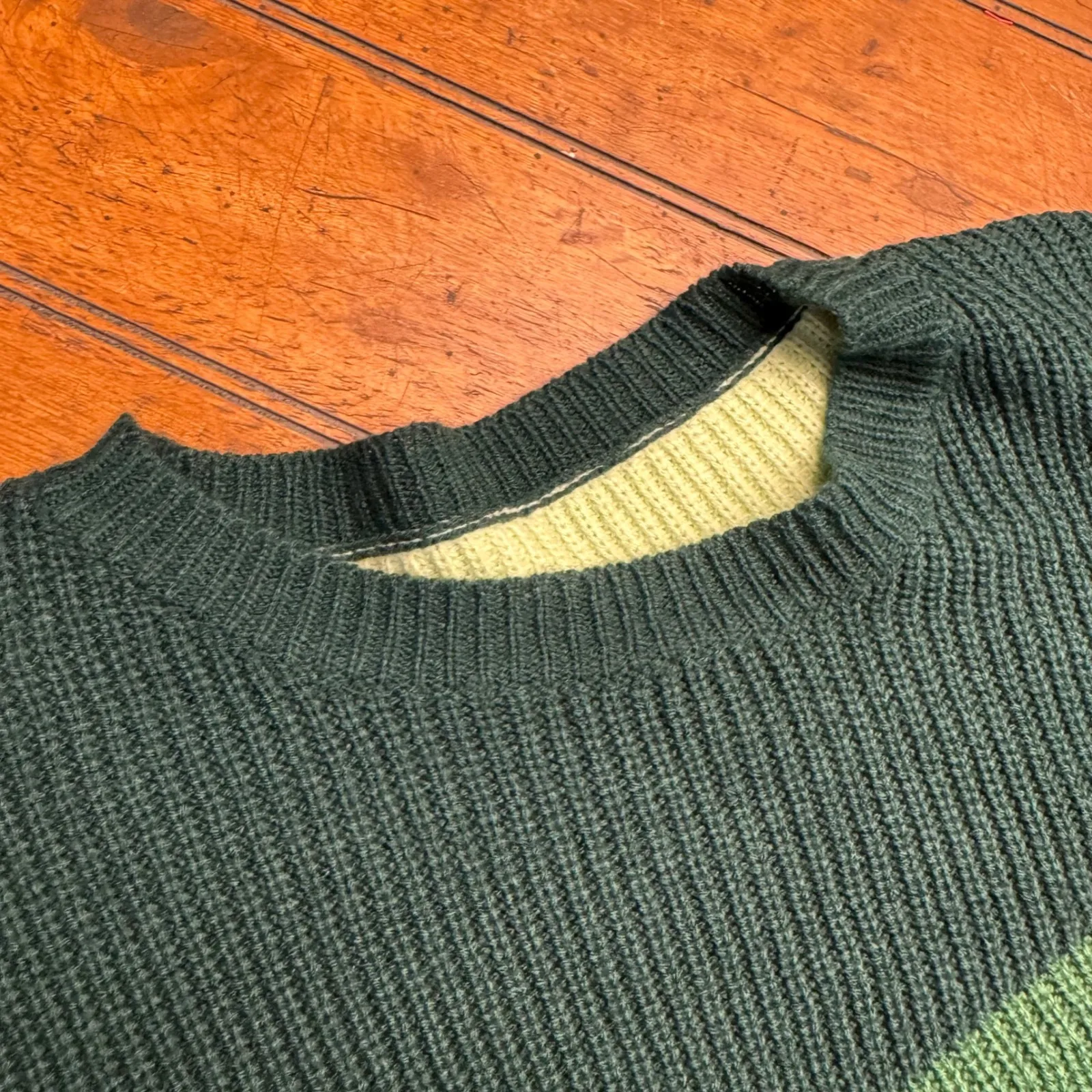 Womens Chevron Colorblock Knit Sweater Size M Green Pullover Long Sleeve Size M - Image 3