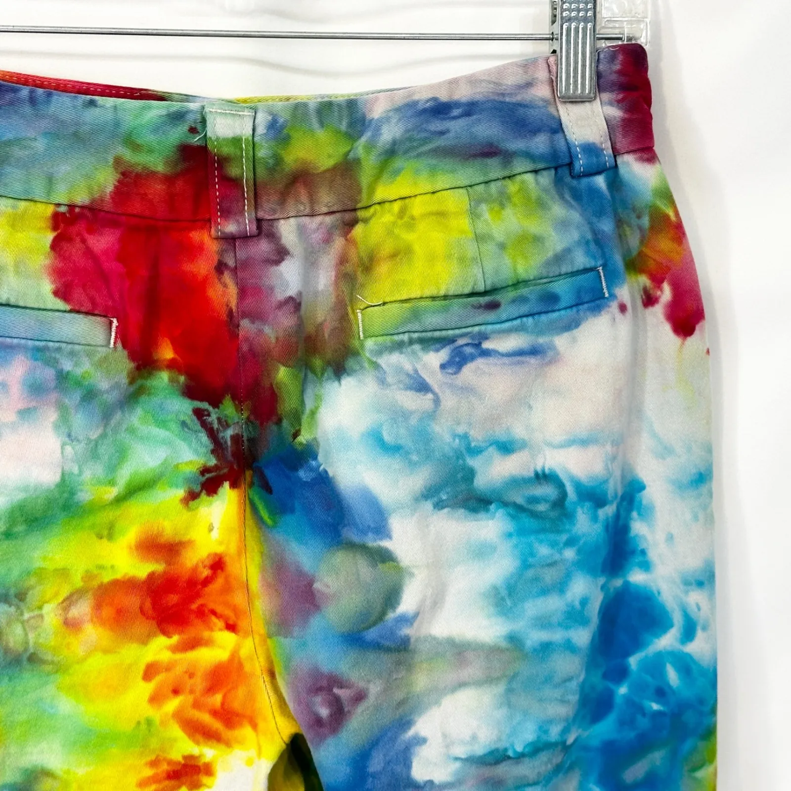 Rafaella Size 10‎ Shorts Handmade Tie Dye Bermuda Blue Yellow Red Mid Rise 436 - Image 10