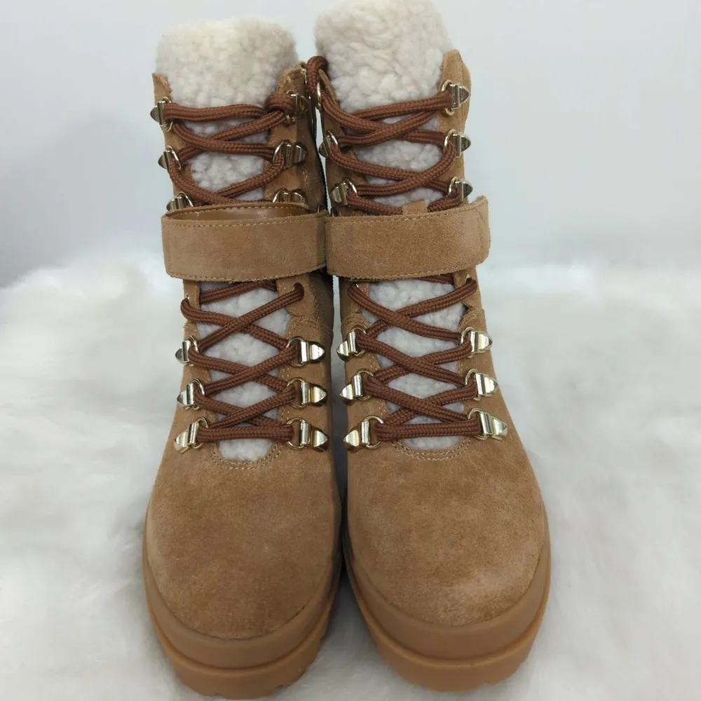 Marc Fisher $159 Nature Suede Sherpa Lug Sole Hiker Ankle Boots Sz 7.5. BNWOB‎ Brown - Image 12
