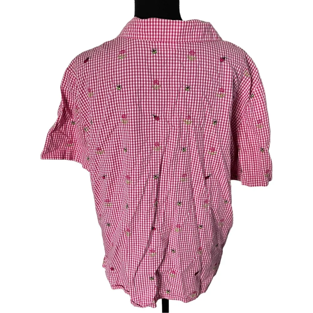 Vintage Samantha Edwards Pink White Gingham Checkered Picnic Button Down Size XL - Image 2