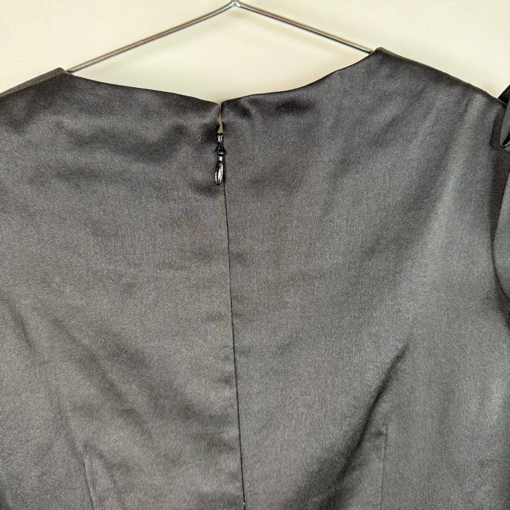 Carven Black Structured Square Neckline Puff Sleeve Silk Mini Dress Size 6 - Image 5