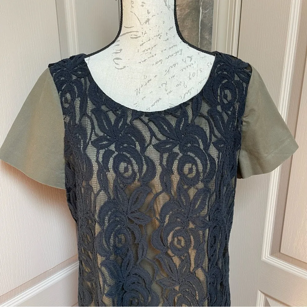 French Connection UK Style Lovelace Tee Dress Khaki Green/Black Sz 12 - Image 6