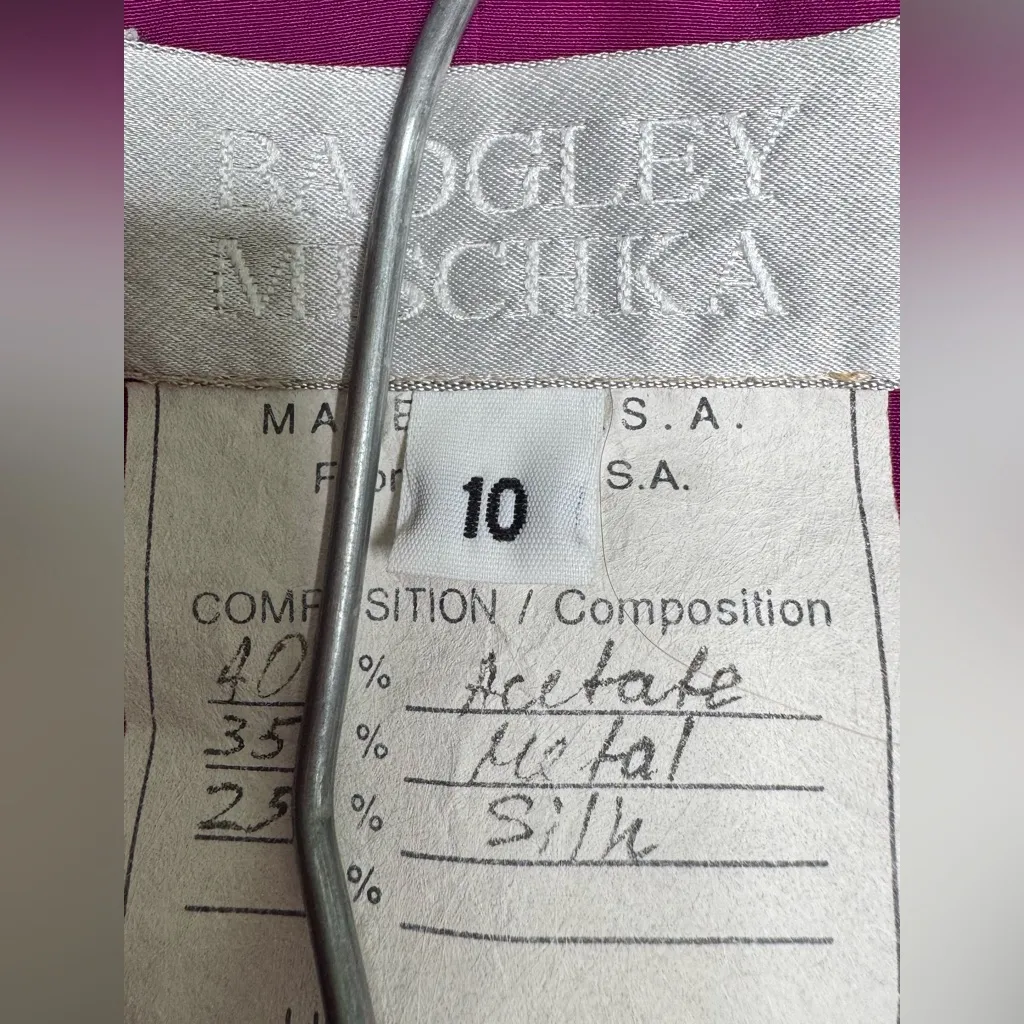 Vintage Badgley Mischka Two-Piece Suit Satin Blend Magenta Blazer Skirt Size 10 - Image 13