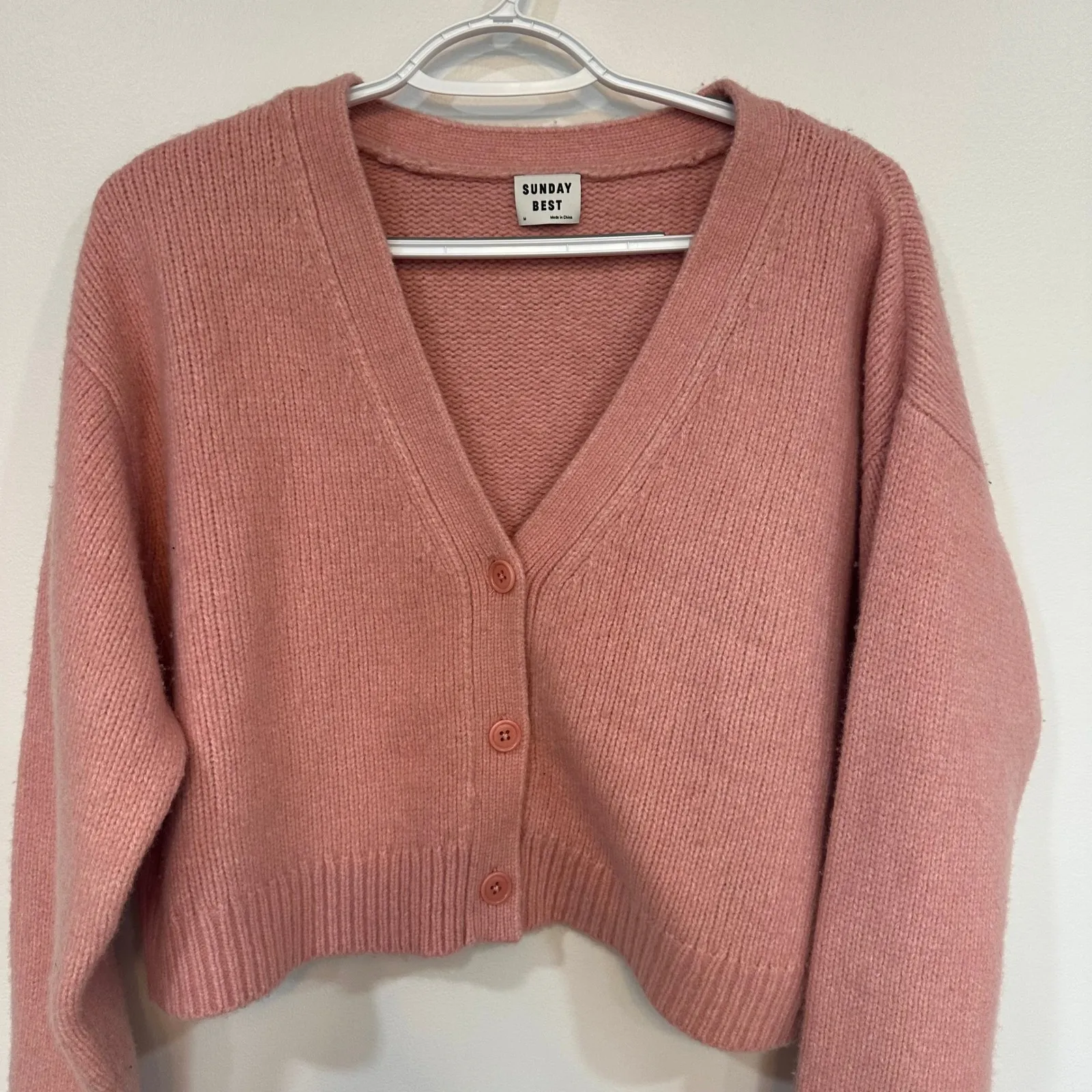 Sunday Best Aritizia Womens Wool Cardigan Sweater Medium Pink Crop Knit Soft - Image 2