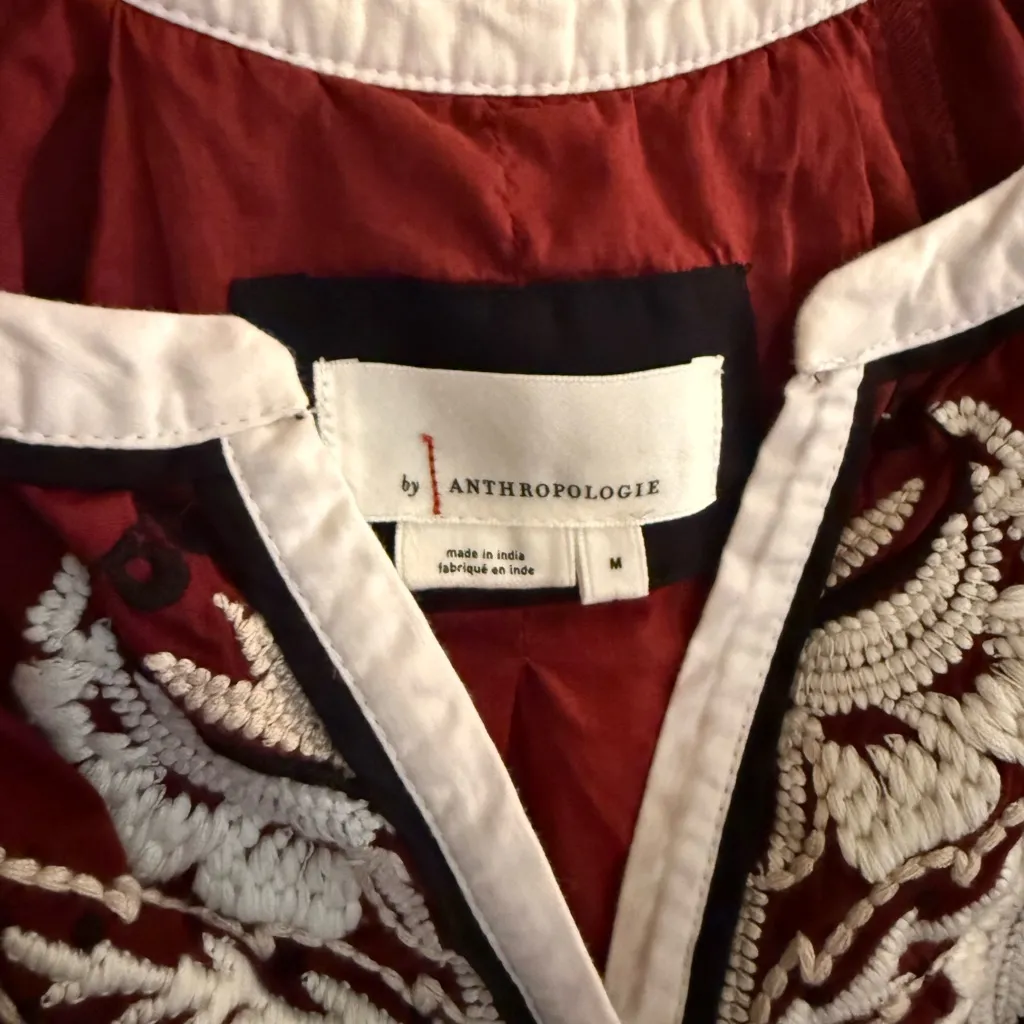 Anthropologie Crimson Midi Dress with Cream Embroidery - Image 6