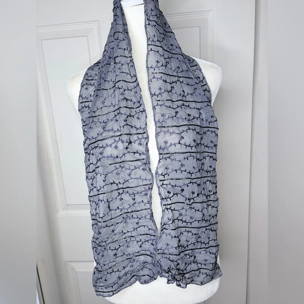 Whimsygoth fairy grunge Echo Charcoal blue Textured beaded Scarf Gray - Image 3
