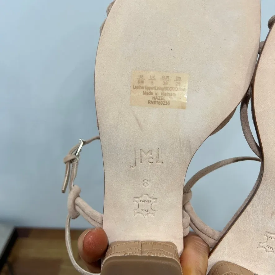 J Mclaughlin Womens Sandals 8 Nude Strappy Kitten Heel NEW Reptile Heel Minimal‎ - Image 13