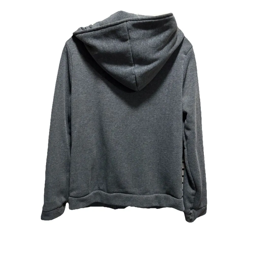 No Brand Gray Zip Up Sweat Jacket‎ Zip Pockets Snaps Size See Measurements - Image 4