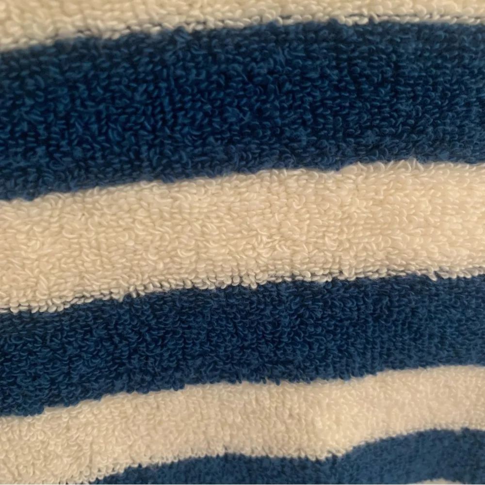 Madewell Blue and White Striped Terry Terry Notched Sweatshirt Size Small - Image 7