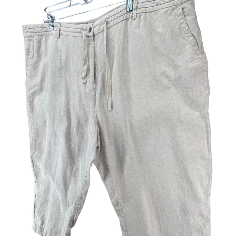 LL Bean Capri Pants Women 24W Beige Linen Classic Fit Drawstring Coastal Resort - Image 2