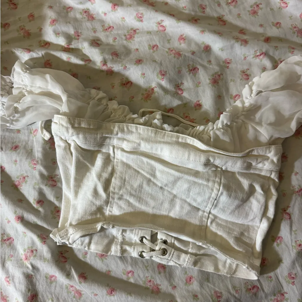 i am gia white holly lace up milkmaid corset top - Image 4