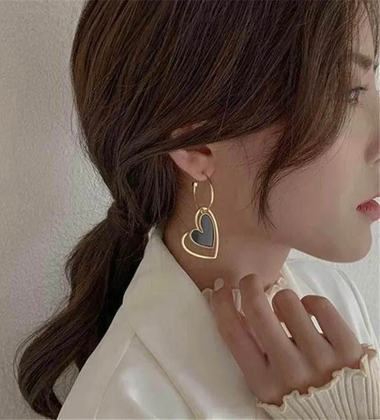 Women's Asymmetrical Love Heart Dangle Drop Earrings Gold - Image 3