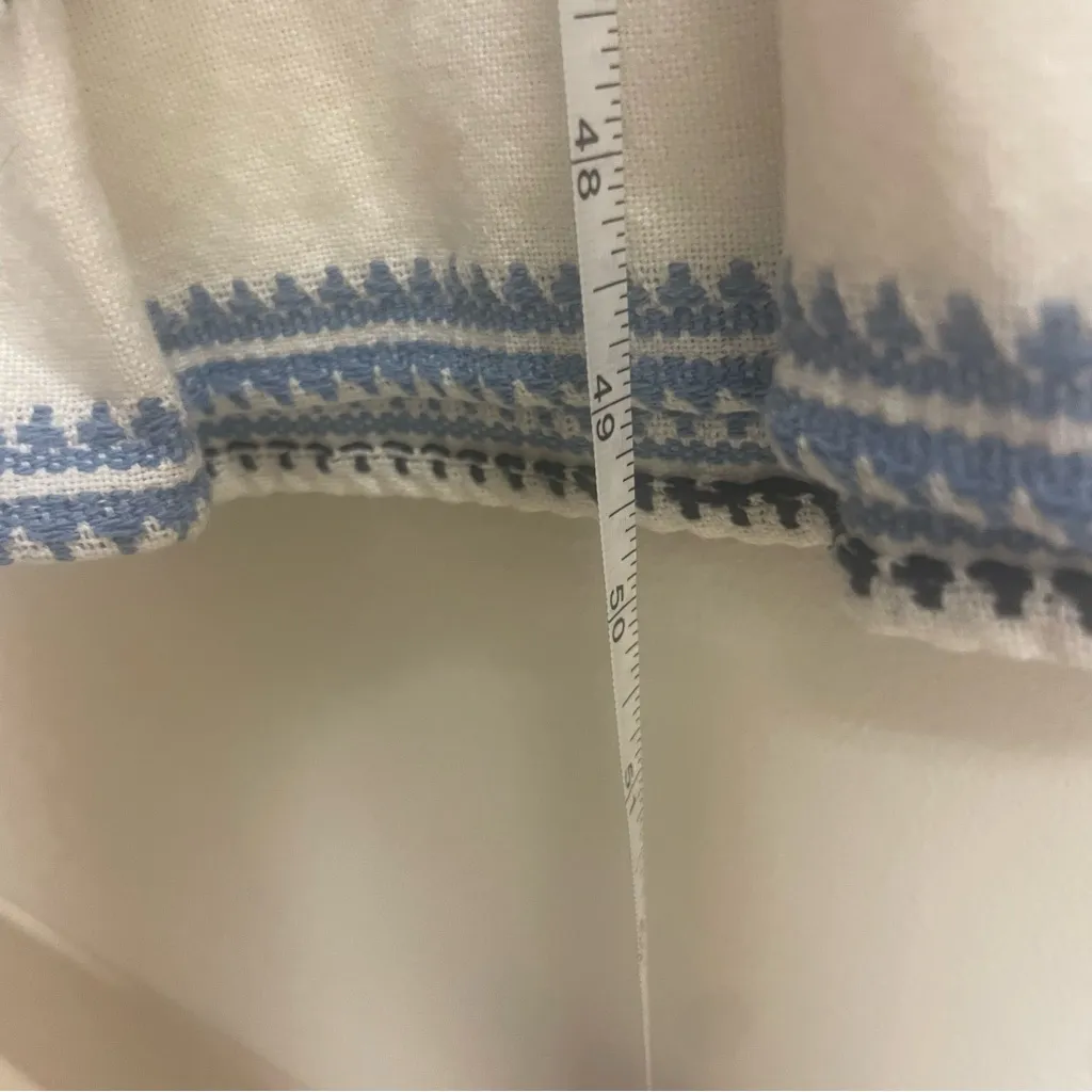 J. Jill Cotton Blend Embroidered Tiered V-Neck Boho Cream/Blue/Black Dress - Image 4