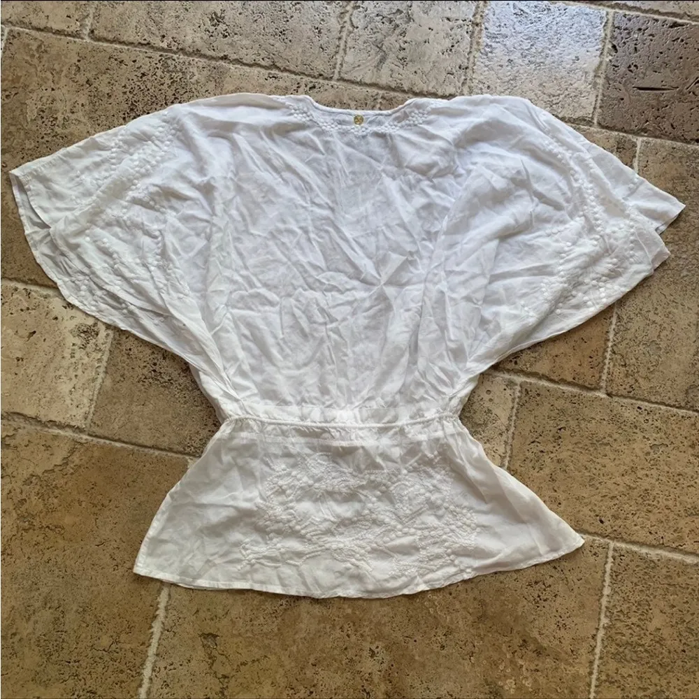 ViX Embroidered Sheer Drawstring Cover Up Tunic Voile White S - Image 5