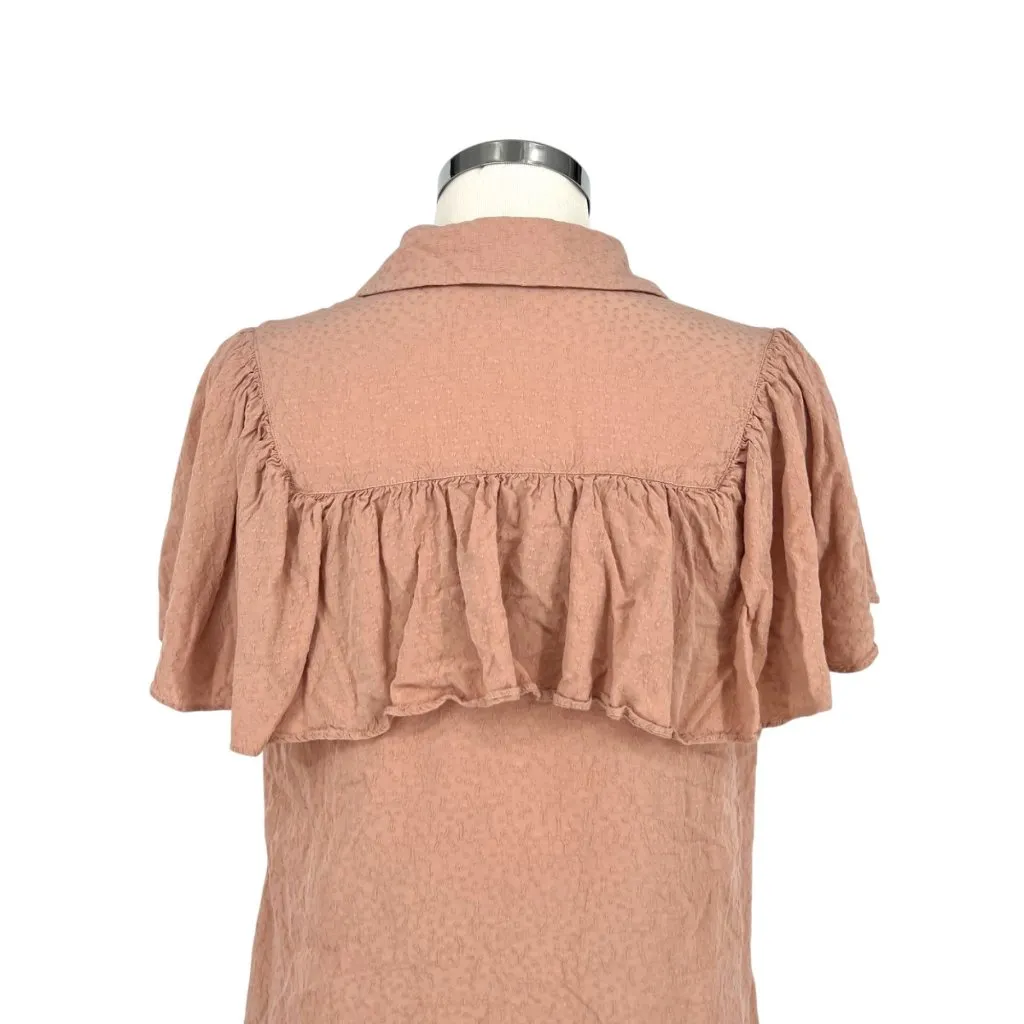 Downeast Pink Ruffled Button-Down Blouse Short Sleeve Size Medium - Image 6