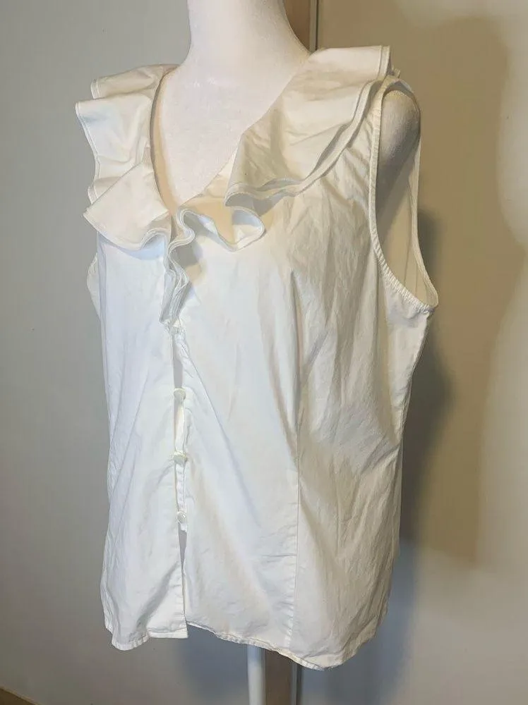 Oscar by Oscar de la Renta white button down sleeveless blouse size 16 - Image 3