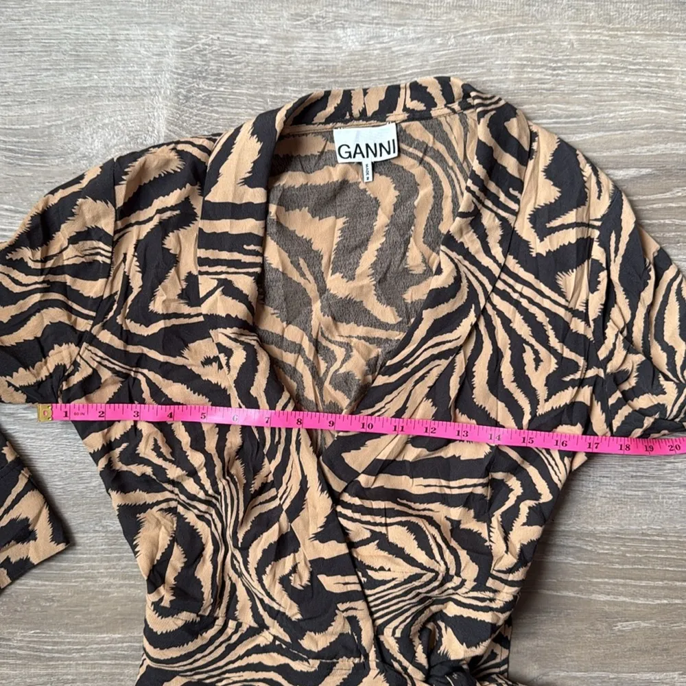 GANNI Tiger-Print Wrap Blouse Small - Image 11