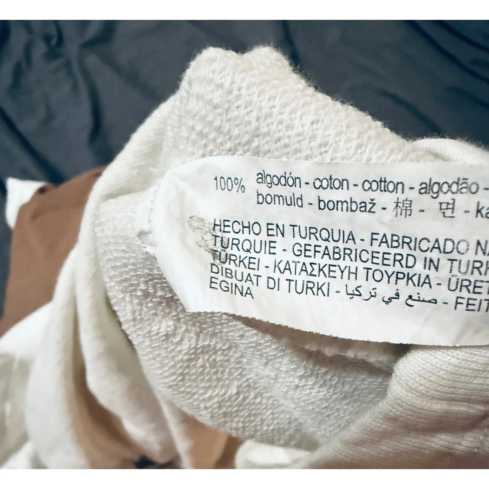 Zara Women Medium Off White Brown Tan Crew Neck Shirt 100% Cotton Long Sleeve - Image 7