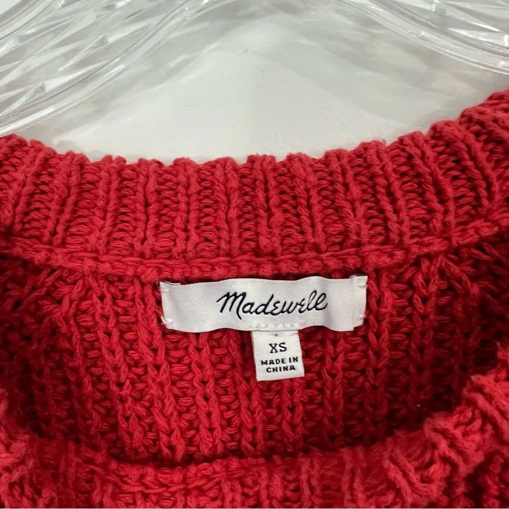Madewell Balloon Sleeve Pullover Knit Sweater Red Size XS High Low Hem - Image 5