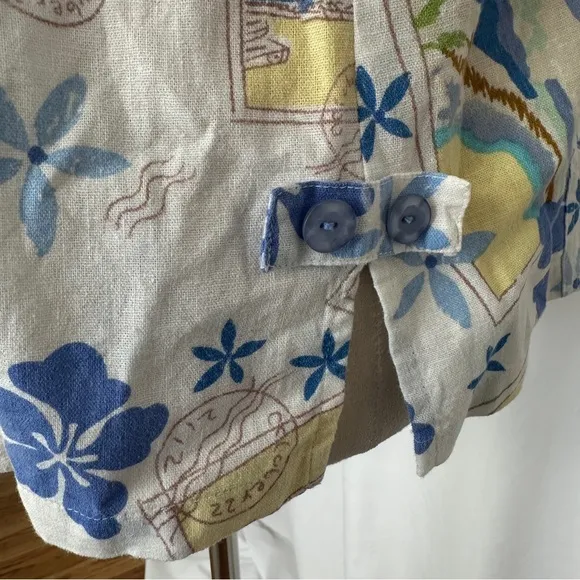 Erinlondon‎ Hawaiian Top Blouse Womens Large Linen Blend Button Up Tropical Green - Image 2