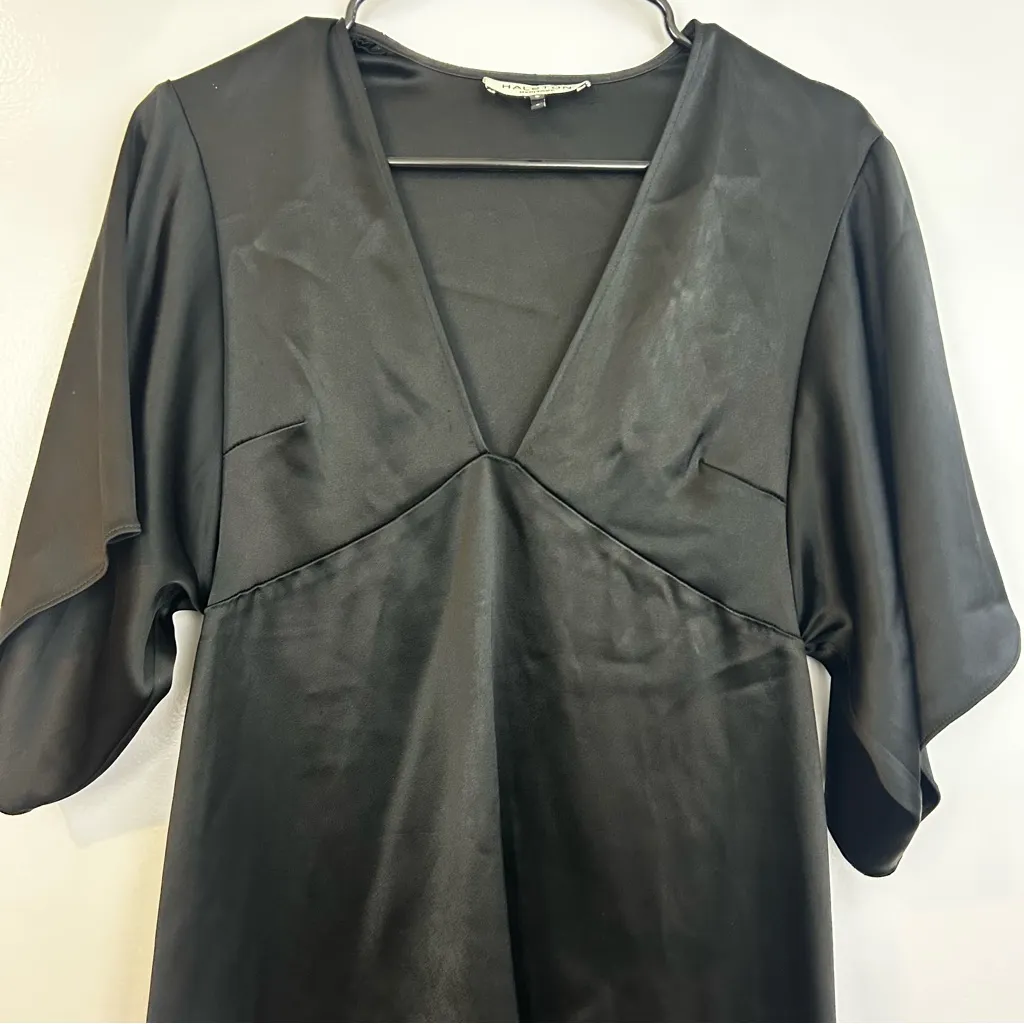 Halston Heritage Black Satin Hi-Low Kimono Sleeve V-neck Top/Blouse Size Small - Image 2