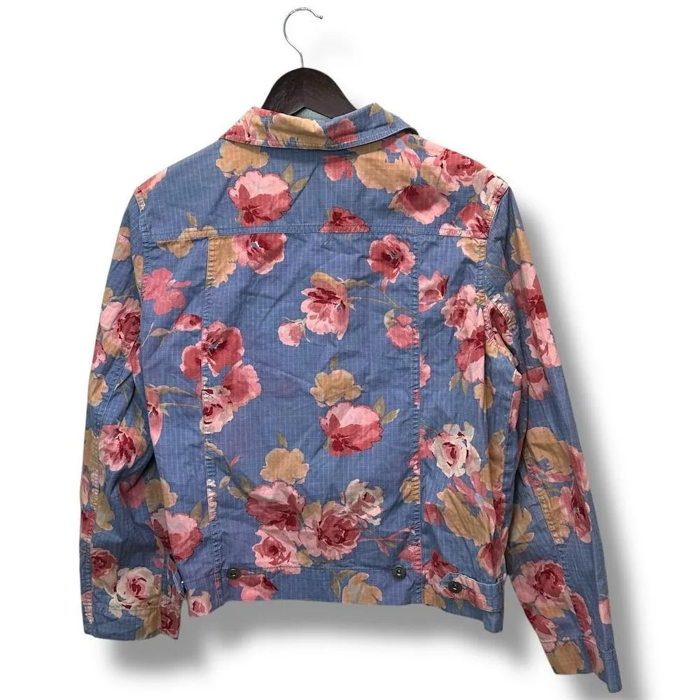 Marsh Landing Women Blue Floral Button Front Light Jacket Large Spring Bloomcore - Image 2