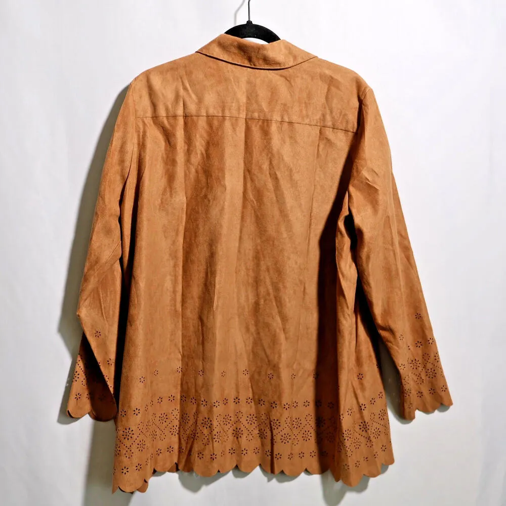 VTG Faux Suede Laser Cut Brown Button Up Western Top Shacket Rodeo‎ Cowgirl XL - Image 2