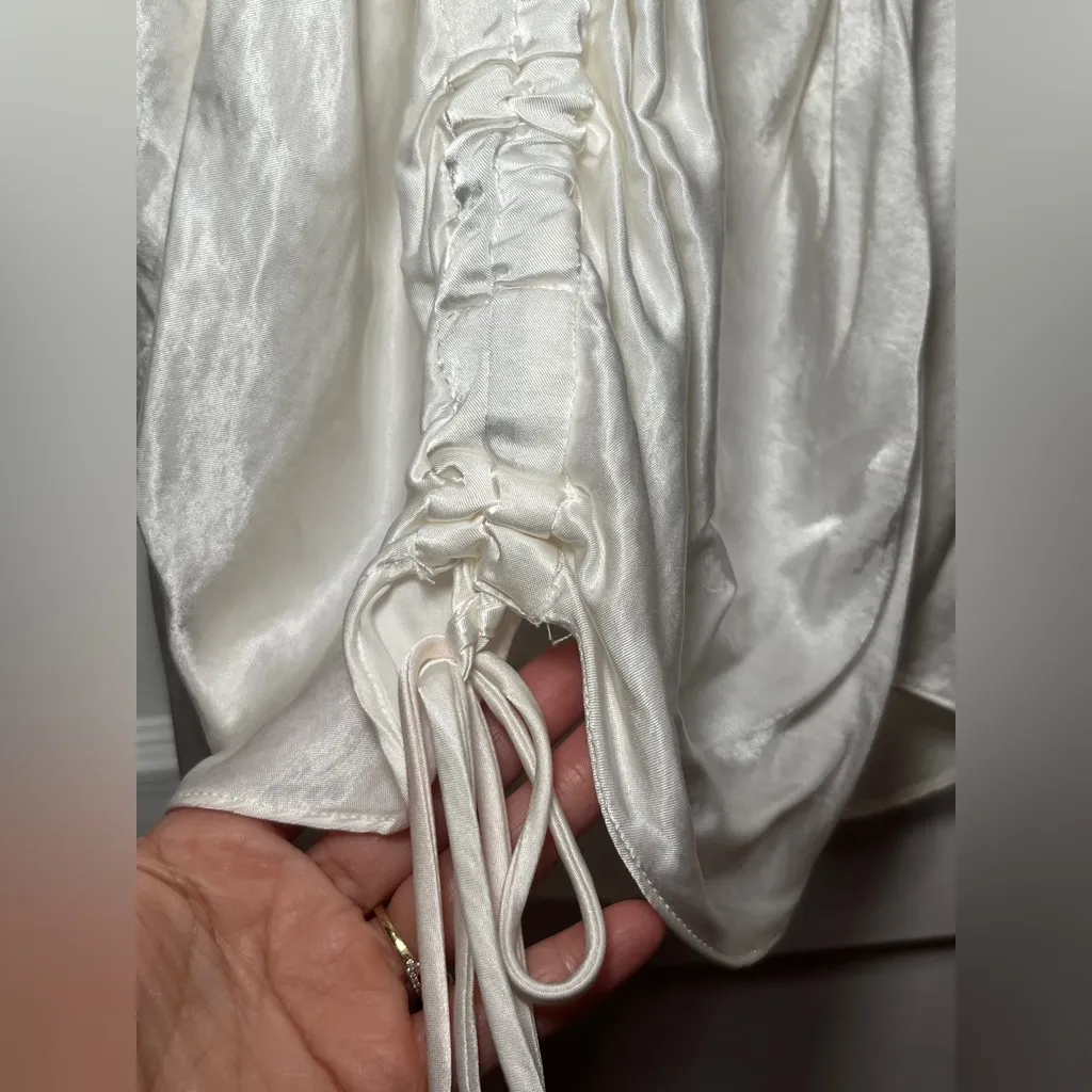 Zara Pearly White Satin Draped Ruched Dress Size M New Bloggers Fave - Image 8