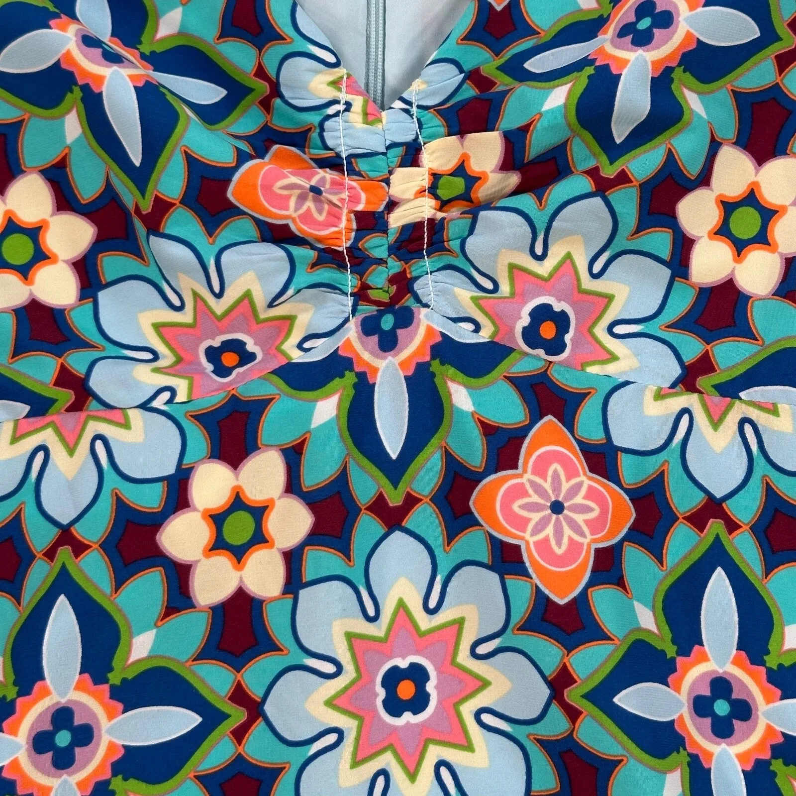 Donna Morgan Floral Midi Puff Sleeve Dress Women's 2 Sky Blue V-Neck - Image 8