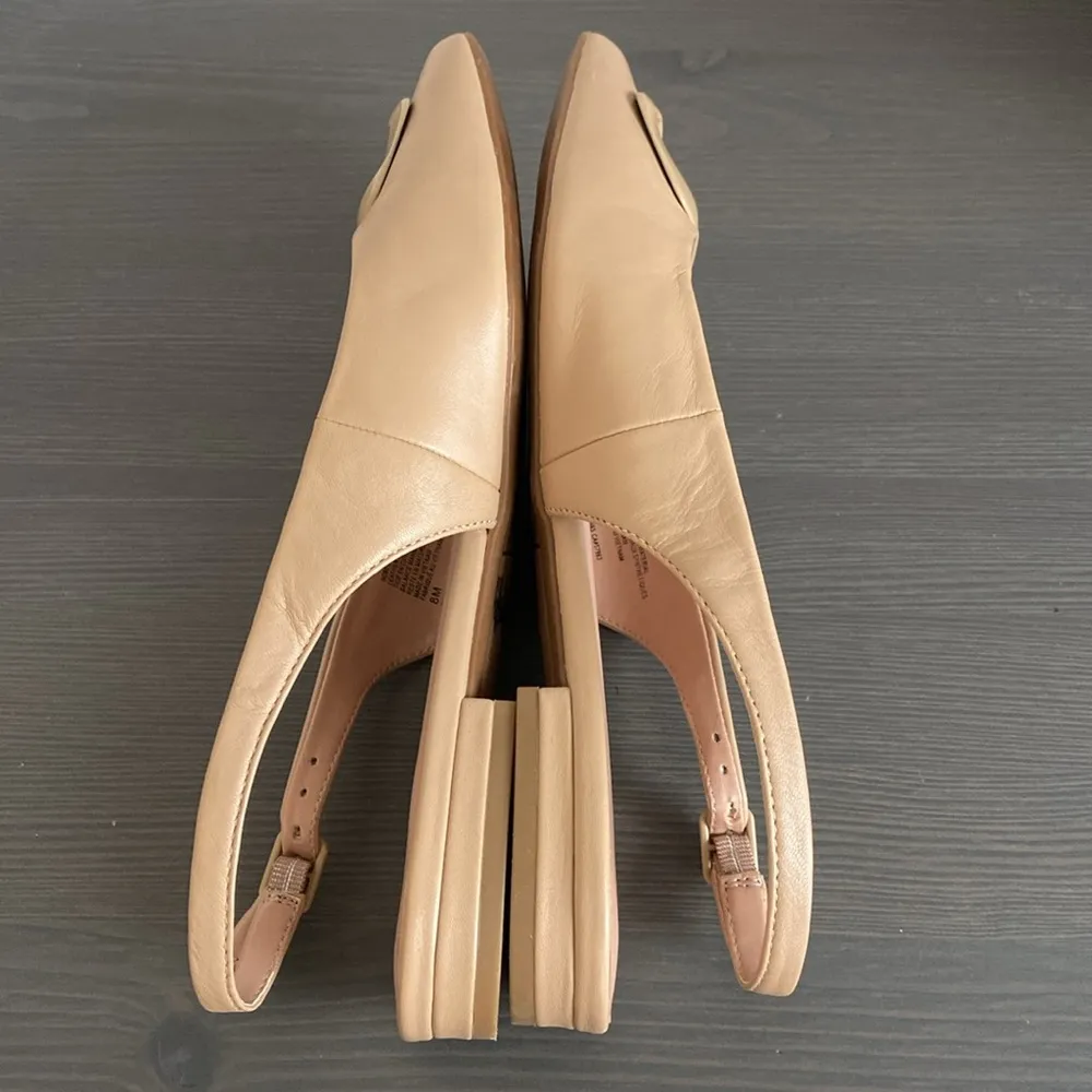 Nordstrom  Весса Pointed Toe Slingback Leather Flat Buckle Accent Tan Size 8 - Image 6