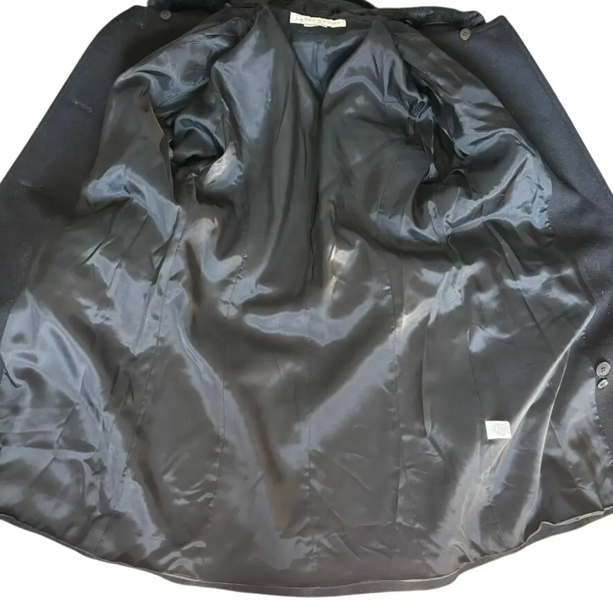 Vtg Larry Levine Wool Pea Coat Sz 6 Black Faux Fur Collar Old Money City Classic - Image 6