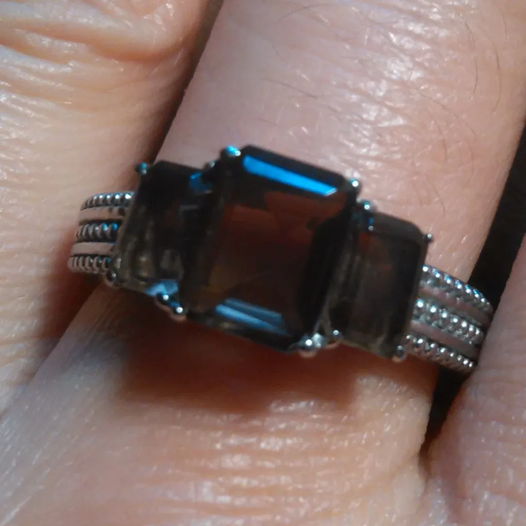 Brazilian Smoky Quartz Stainless Steel Three Stone Fancy Ring (Size 9) - Image 2