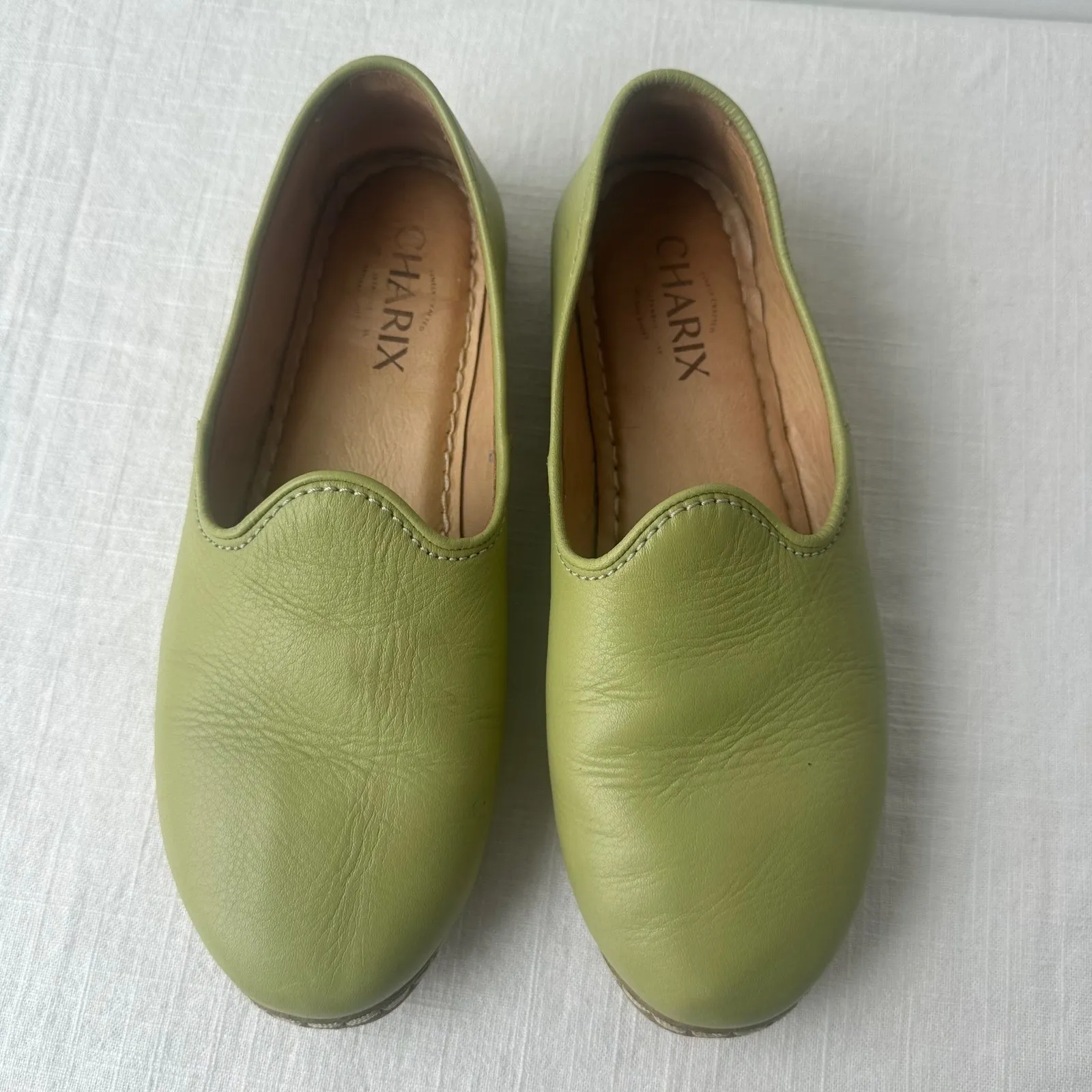 CHARIX pistachio Green Leather Slip On Loafer Flats Shoes Women Size 38 - Image 8