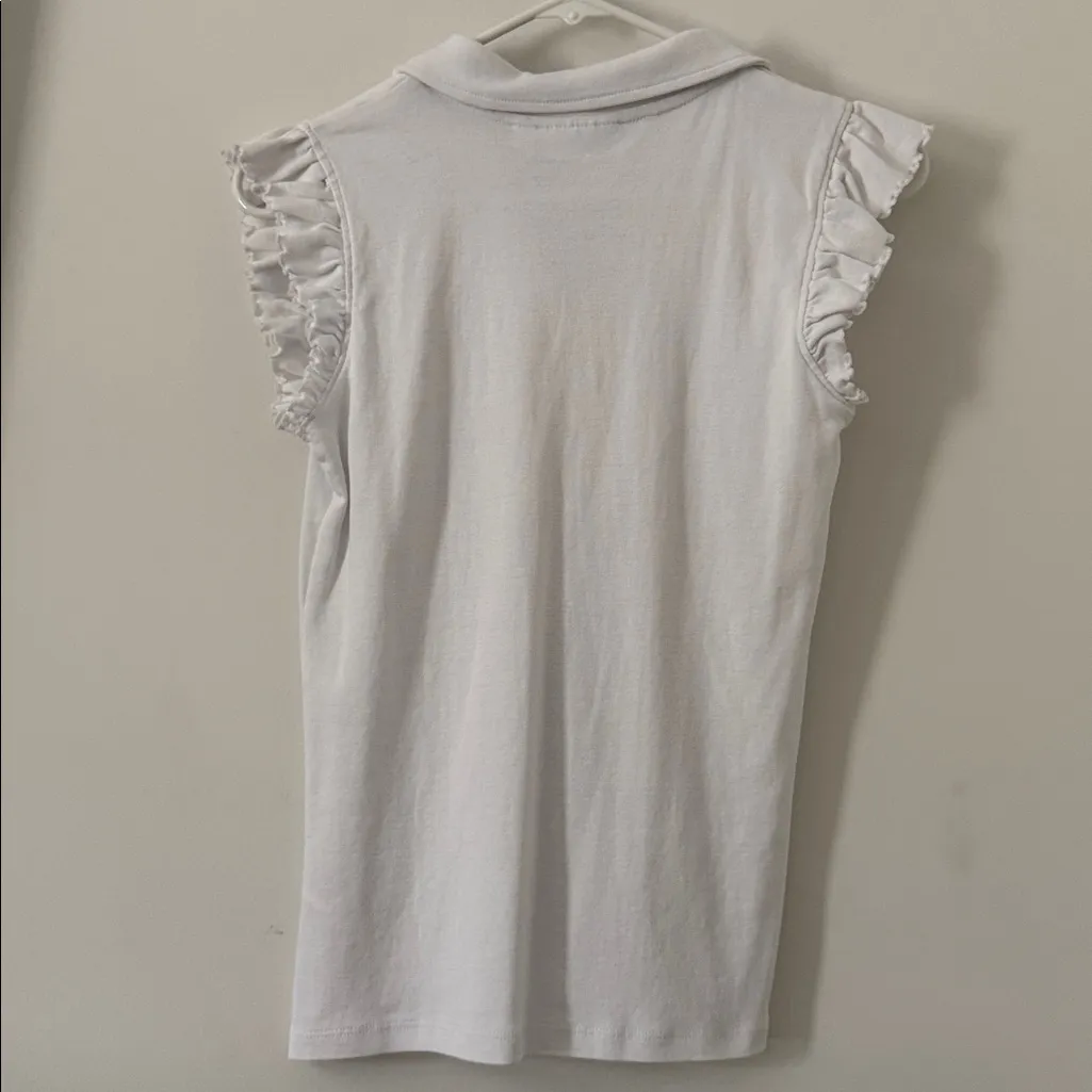 Rafaella Women's White Ruffle Sleeve Polo Top Size Small - Image 3