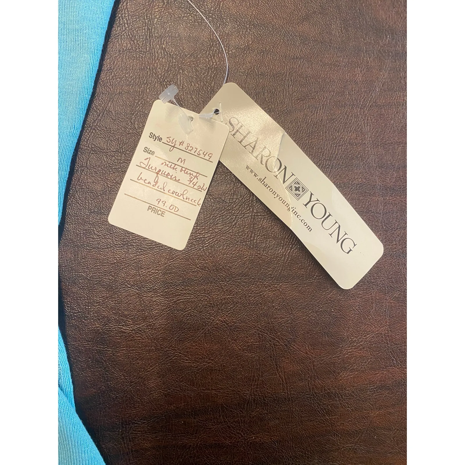 NWT Sharon Young Blue Off Shoulder Beaded Sweater Med Silk Blend Elegant Top - Image 8