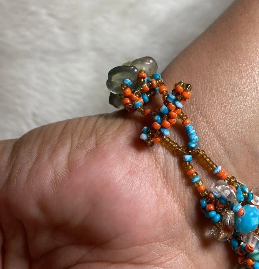 Micro beaded Sea Glass Bracelet EUC Toggle Orange - Image 5